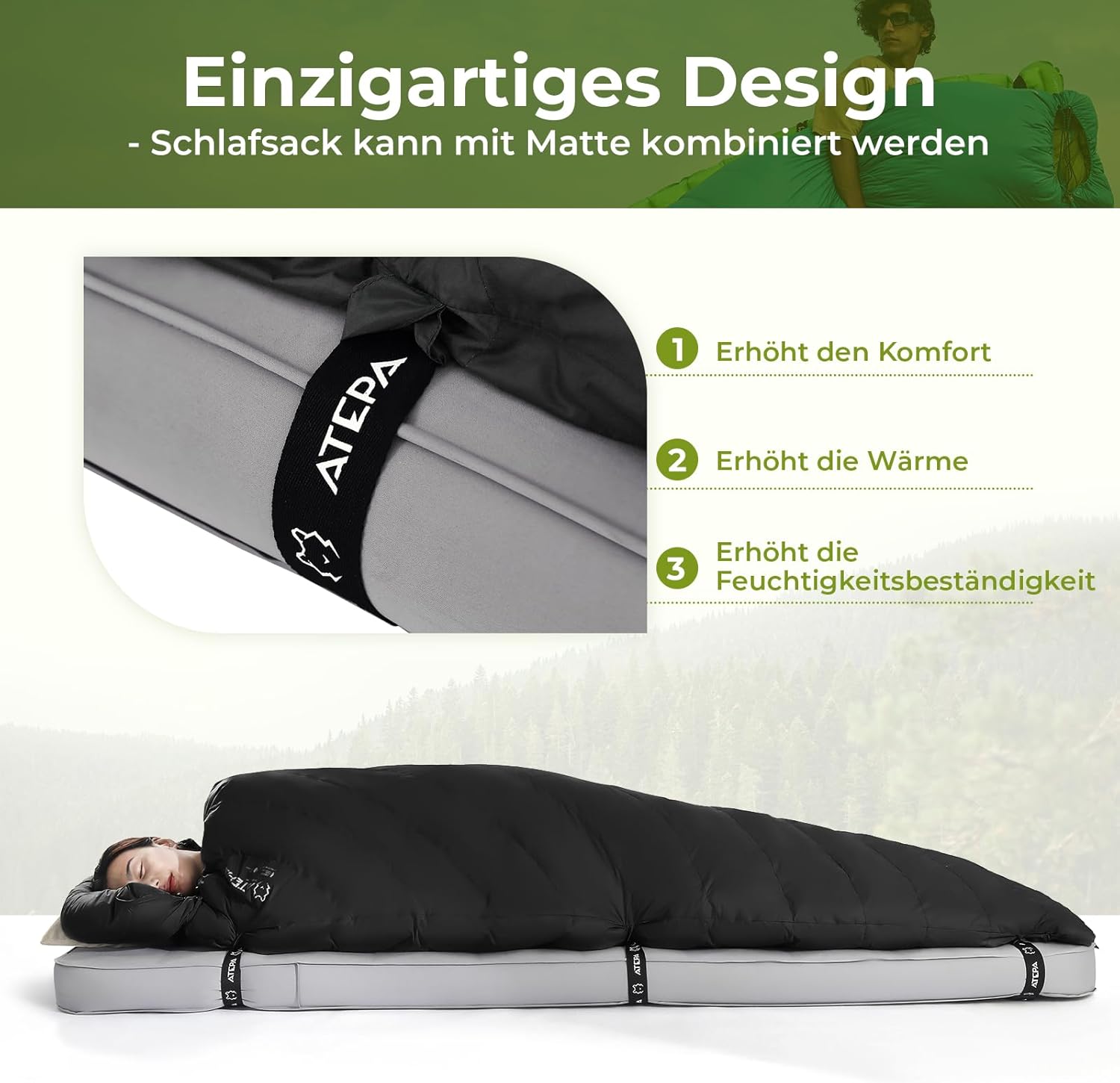 ATEPA Daunenschlafsack Winter Outdoor,Daunenschlafsack, Übergröße Ultraleichter, 3 Jahreszeiten Warm, XXL Leichtgewicht, großartiger Komfort, Ideal für Rucksacktouren Erwachsene Camping, Wandern