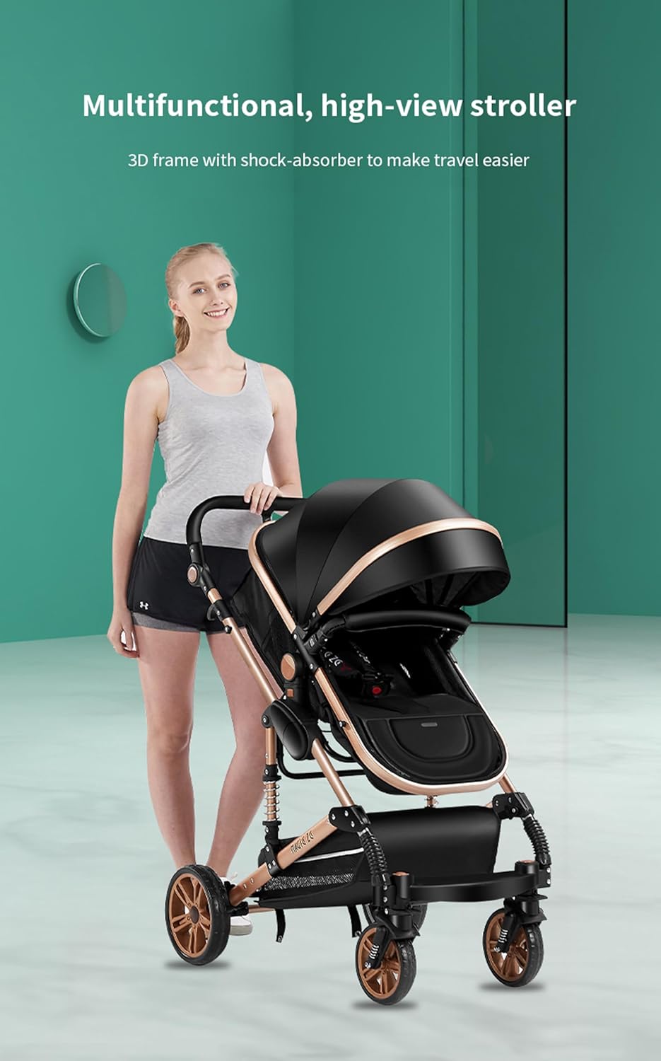 Sianldcone Passeggino 3 in 1, Set Passeggino con Tessuti di Alta Qualità, Sistemi di Viaggio con Spinta Reversibile, Passeggino Combinato a Vista Aperta Set Completo 3 in 1 (V9 Cachi)