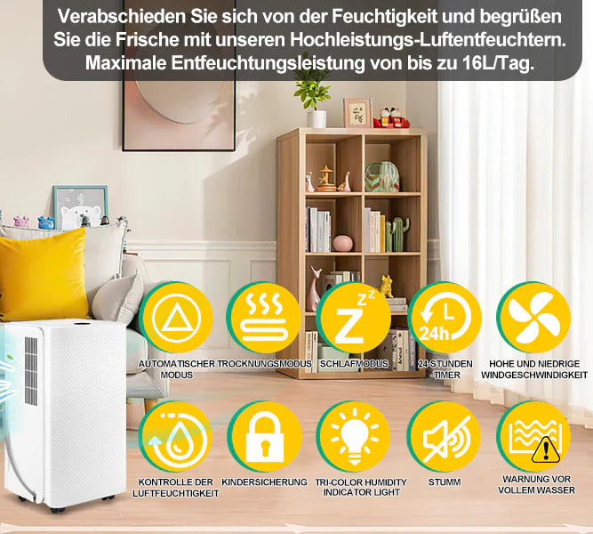 Sonnewelt Luftentfeuchter 16L mit Timerfunktion, Wschetrockungsfunktion, Abtaufunktion