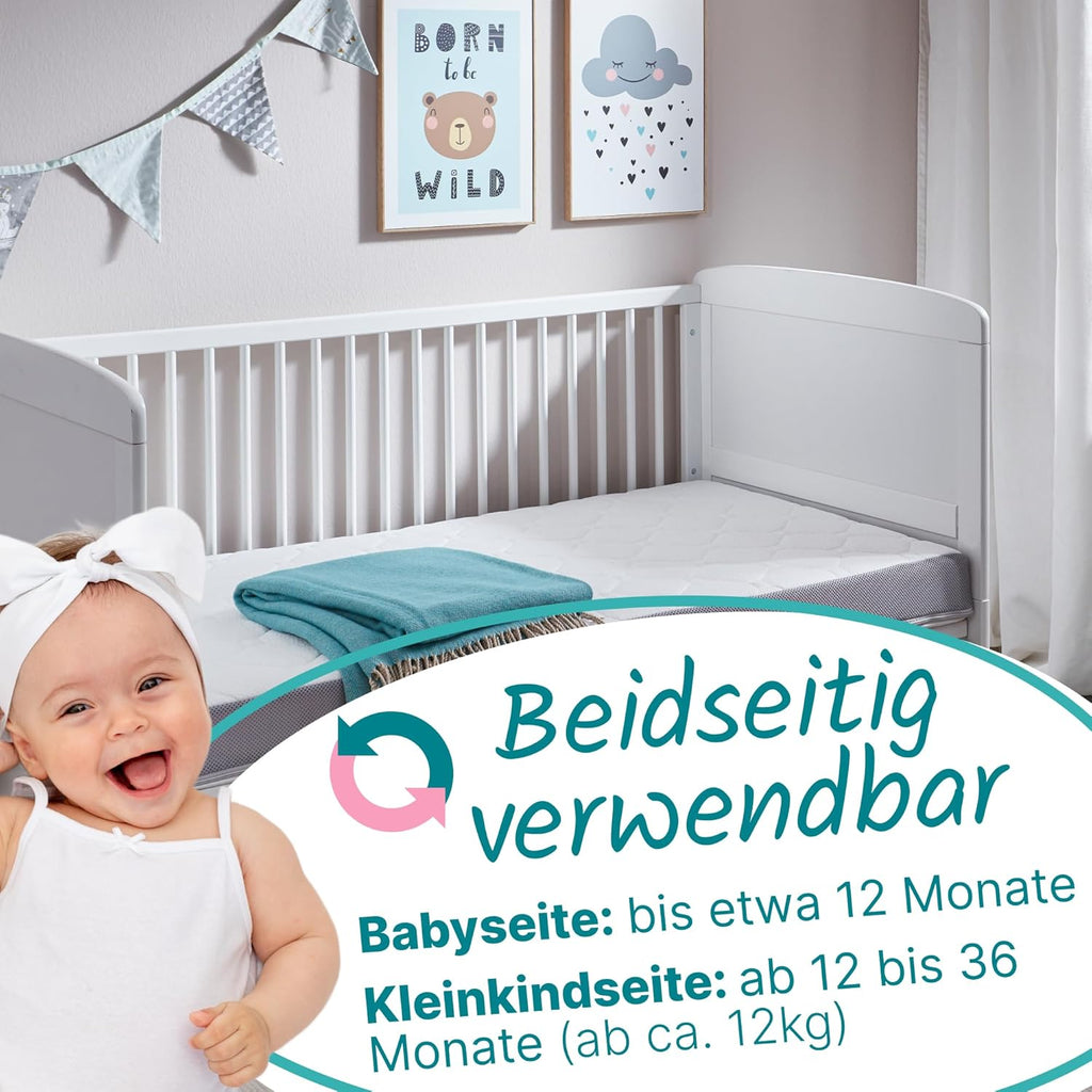 Sun Garden Kindermatratze 120x200 cm H3, Oeko Tex 100 Zertifiziert, Matratze für Kinderbett, Bezug waschbar, Optimale Matratze für Kinder, Bezug mit Klimafaser-Versteppung, Modell P1440 ComfortPur