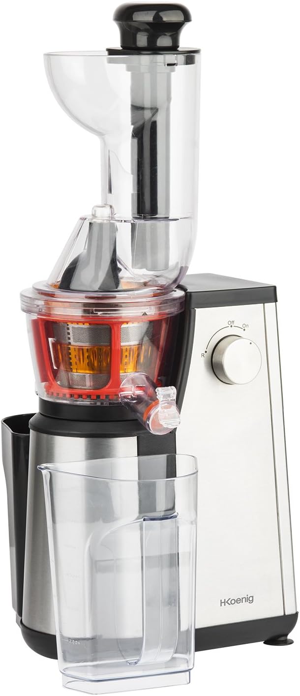 H.Koenig GSX22 Estrattore di succo / 1 L / 3 diversi filtri per sorbetto, succo denso, succo sottile / Contenitore per la polpa / Lavabile in lavastoviglie / Acciaio inossidabile /, Nero