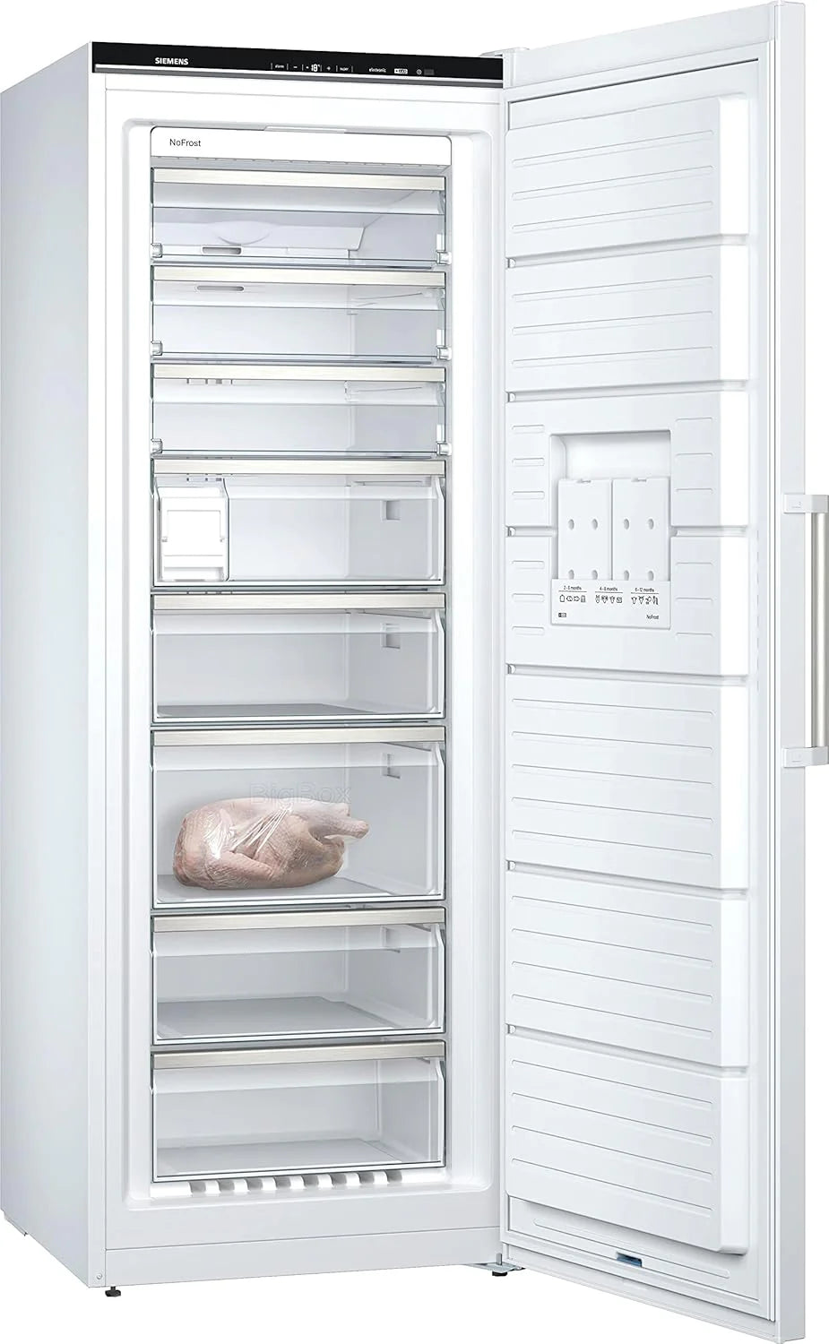 Siemens GS54NAWCV iQ500 Congelatore, 176 x 70 cm, 327 L, noFrost mai più sbrinamento, bigBox spazio per alimenti grandi, varioZone ripiani in vetro e cassetti flessibili, Bianco