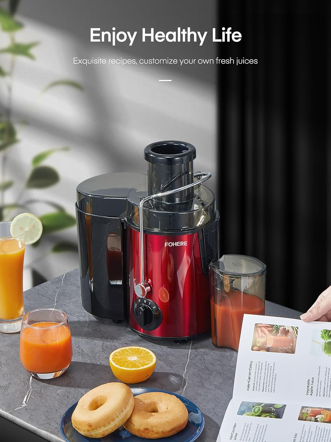 FOHERE Centrifuga per Frutta e Verdura in Acciaio Inox, 400W con Imboccatura Larga da 65 MM e 3 Velocità, Funzione Anti-Goccia e Protezione da Surriscaldamento con Spazzola per la Pulizia, Argento
