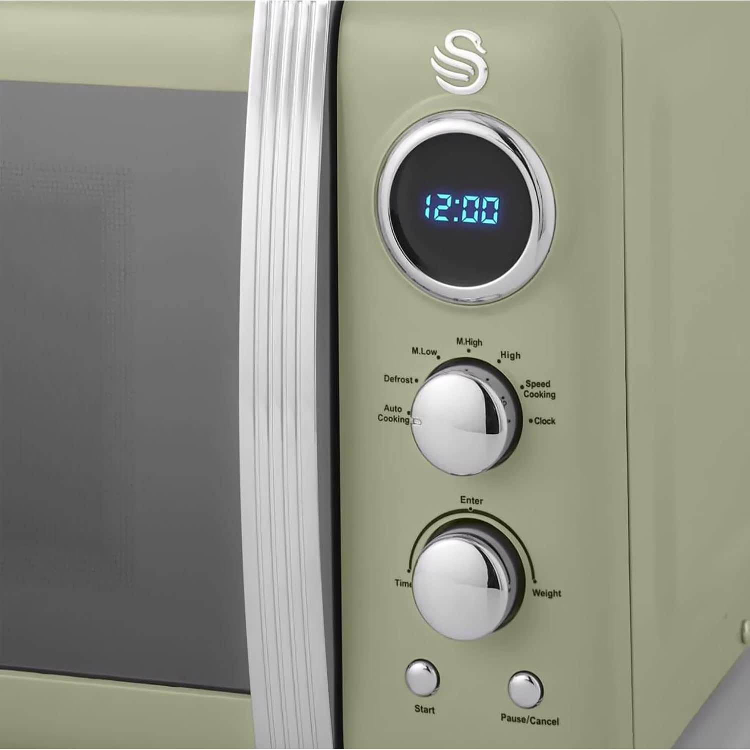 Swan Retro Set Colazione, Bollitore 1,8 l, Tostapane a 2 Fessure Larghe, Microonde Digitale 20 l, 6 Livelli di Potenza, Timer, Sportello a Specchio, Design Vintage, Verde, Taglia Unica
