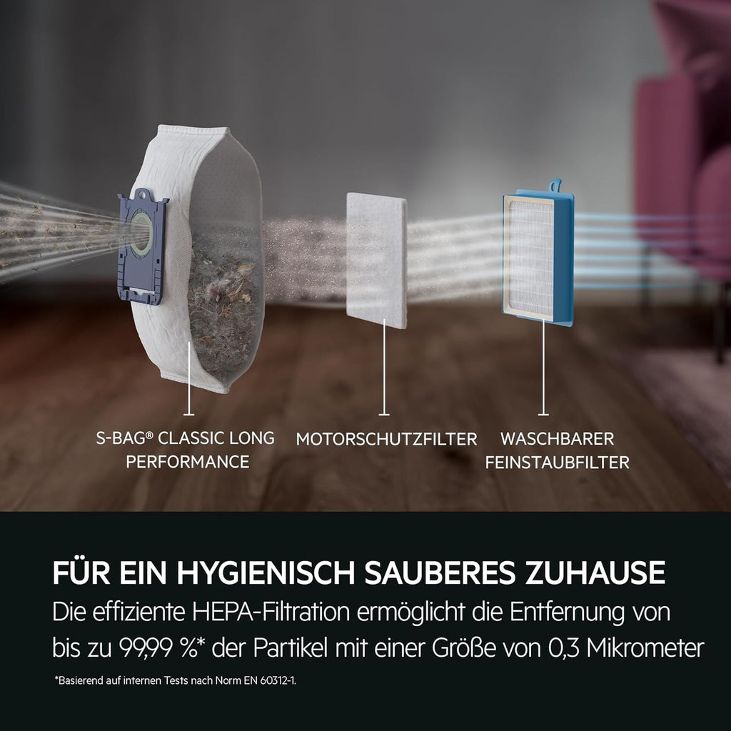 AEG CLEAN 6000 AB61C2DB Aspirapolvere con sacco / elevata potenza di aspirazione / include bocchetta per imbottiti / 50% plastica riciclata / ideale per proprietari di animali domestici / pulizia di tappezzeria / cavo da 12 m / 750 W / Blu