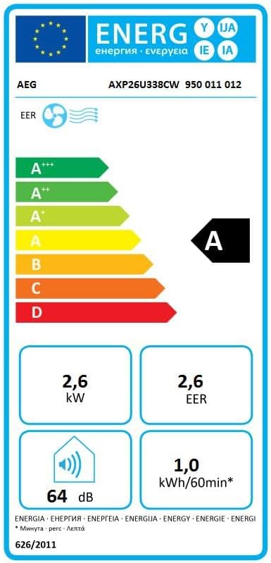 Condizionatore portatile AEG Chillflex Pro AXP26U338CW / display LED / pulsanti touch / telecomando / 30-40 m² / funzione di raffreddamento / ventilatore / funzione di deumidificazione / automatico / bianco/argento/nero