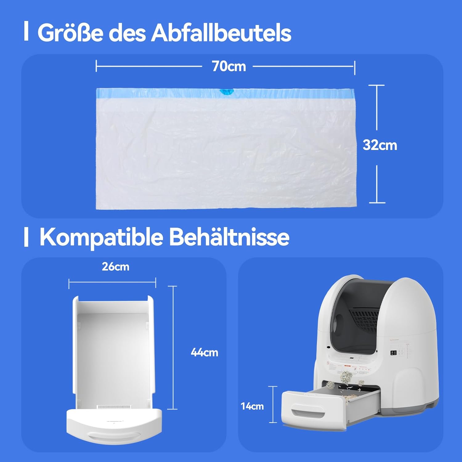 Amicura Cura 2 Selbstreinigende Katzentoilette, 360-Grad-Erkennung Intelligente Anti-Falle, App-Steuerung, 65L Katzenklo Selbstreinigend mit Offenem Dachfenster, Anti-Odor Große Elektrisches Katzenklo
