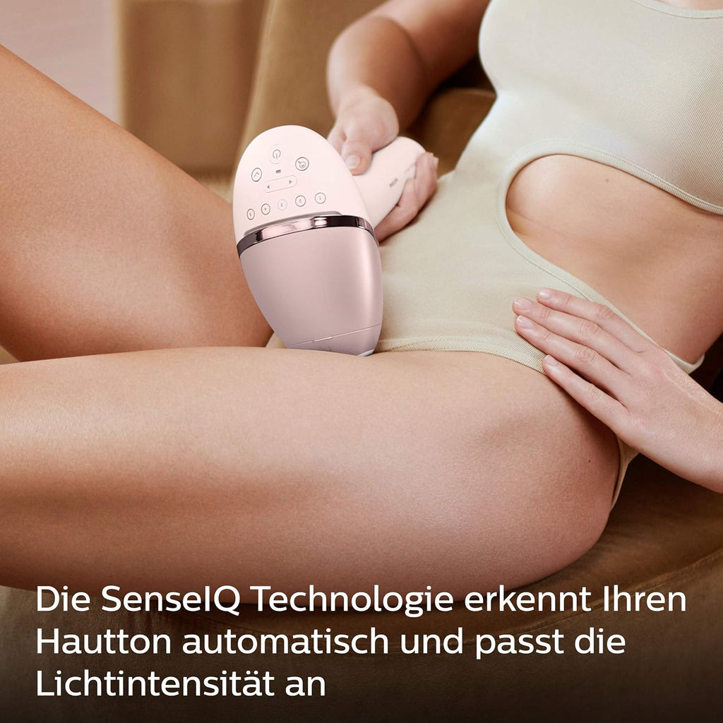 Philips Lumea IPL Serie 9000 – Epilatore a luce pulsata con tecnologia SenseIQ, 4 accessori per corpo, viso, zona bikini e ascelle, senza filo (modello BRI957/00)