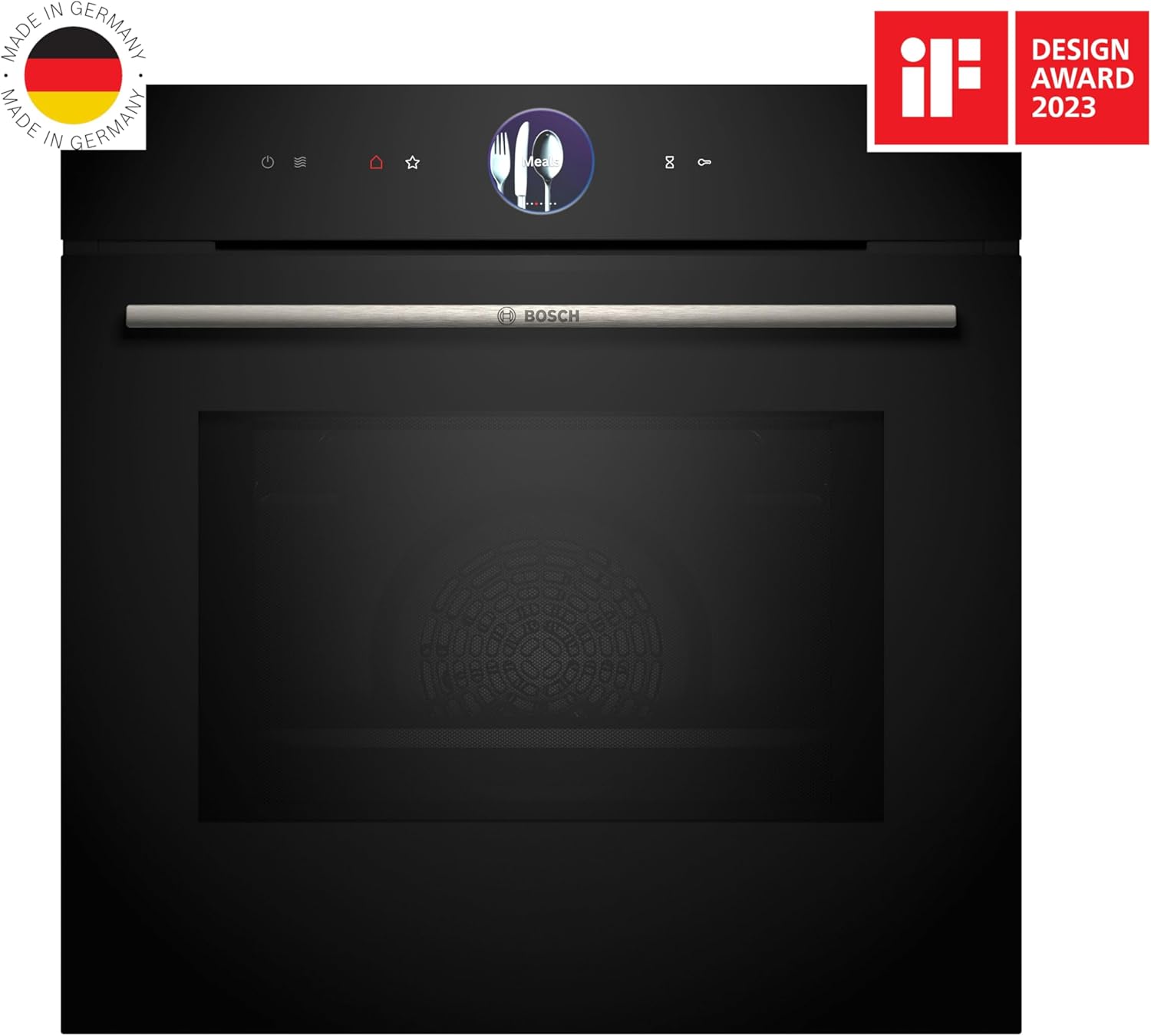 Bosch HMG7361B1, Serie 8 Forno da incasso intelligente con funzione microonde, 60 x 60 cm, Made in Germany, Nero, Air Fry, Anello di controllo digitale, Display touch, Programmi automatici, Supporto per la pulizia