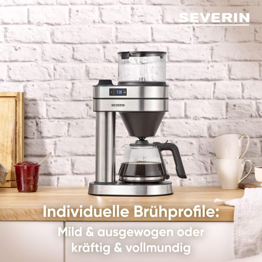 SEVERIN Macchina da caffè con filtro Caprice, come preparata a mano con la caffettiera per un massimo di 8 tazze, macchina da caffè con timer, acciaio inox spazzolato/nero opaco, KA 5760