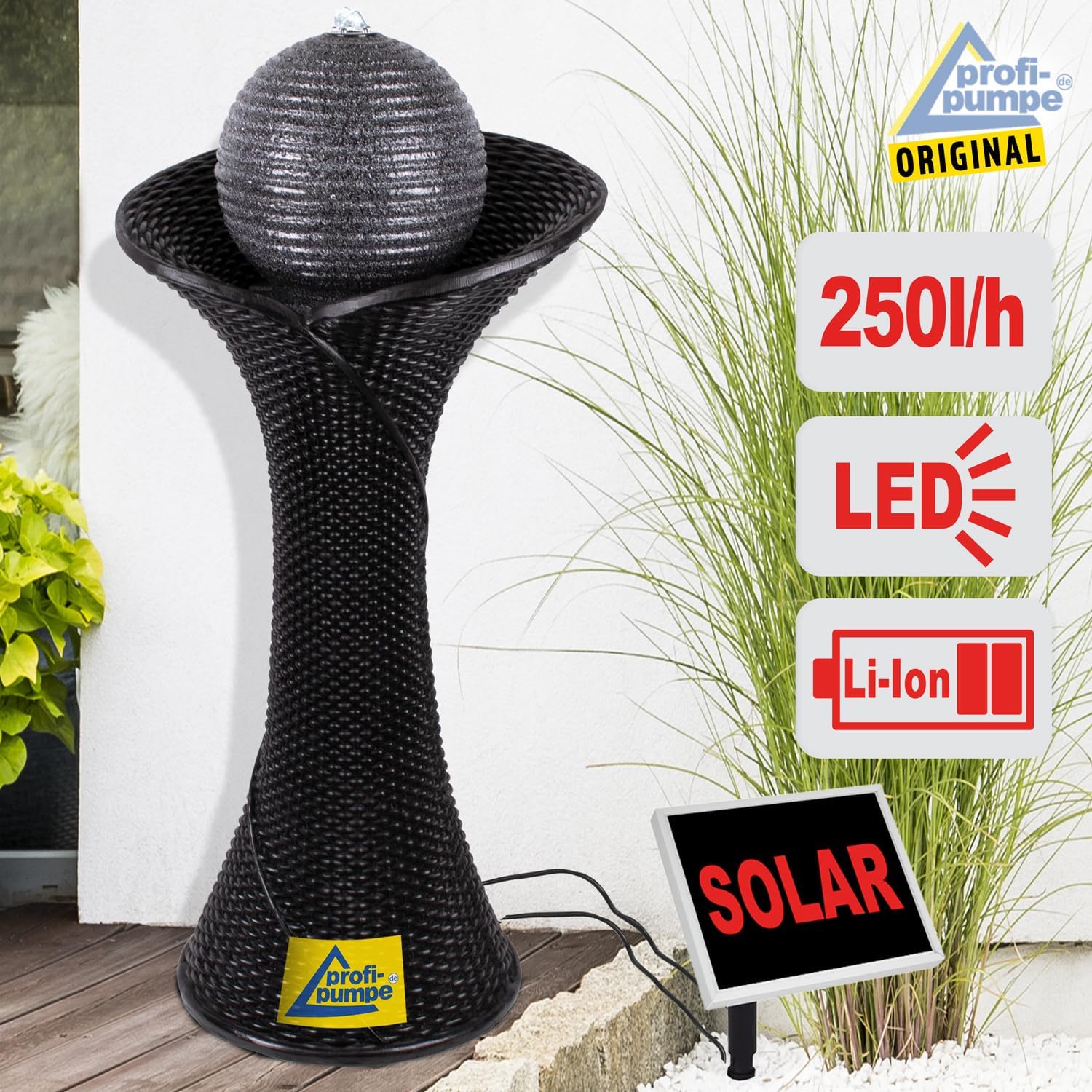 Fontana Solare da Giardino, Fontana a Cascata Classica per Giardino, Luci da Giardino, Pompa per Laghetto per Terrazza, Balcone, Modello Migliorato con Funzione di Avvio Istantaneo della Pompa