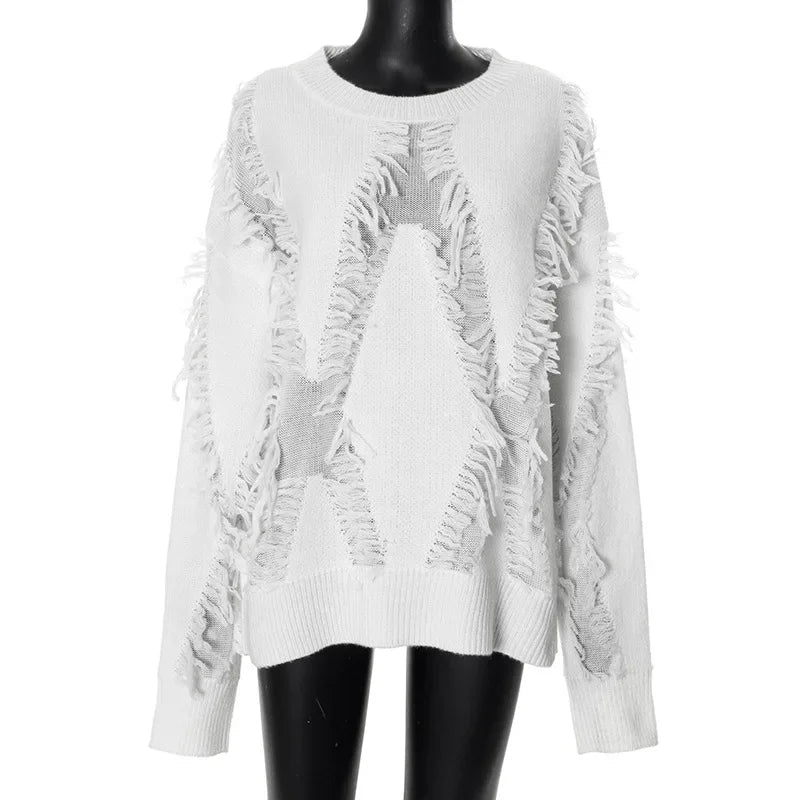 Pullover oversize da donna con nappe