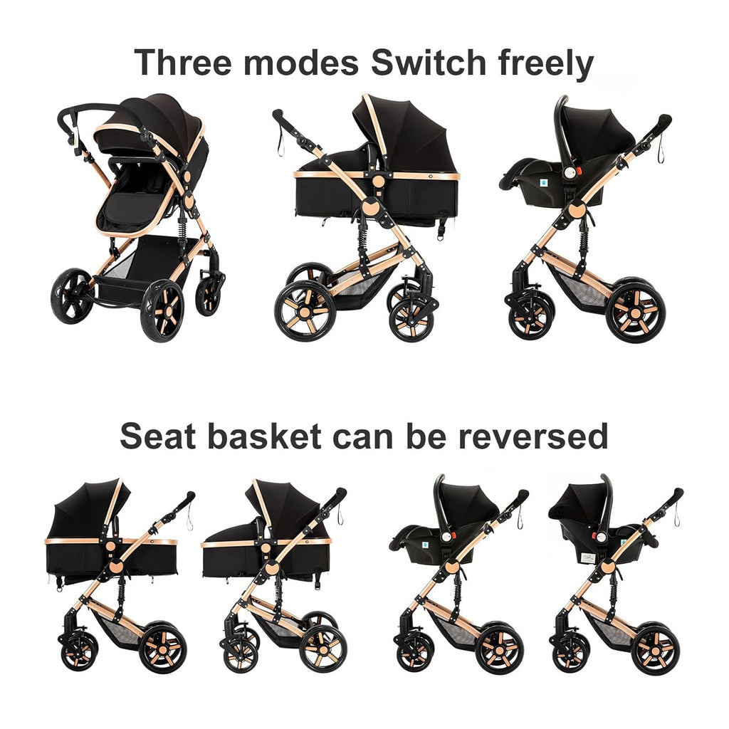 Sianldcone Passeggino 3 in 1, Set Passeggino con Tessuti di Alta Qualità, Sistemi di Viaggio con Spinta Reversibile, Passeggino Combinato a Vista Aperta Set Completo 3 in 1 (V9 Cachi)