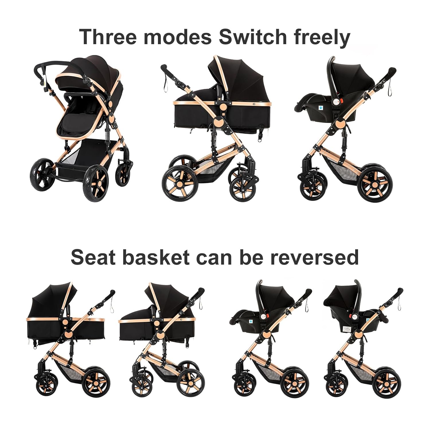 Sianldcone Passeggino 3 in 1, Set Passeggino con Tessuti di Alta Qualità, Sistemi di Viaggio con Spinta Reversibile, Passeggino Combinato a Vista Aperta Set Completo 3 in 1 (V9 Cachi)