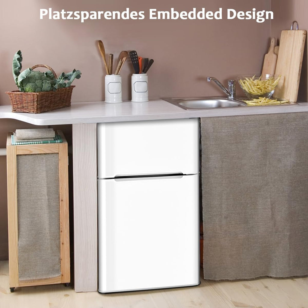 GOPLUS Frigorifero con congelatore - Combinazione frigo-congelatore / Capacità totale 90L, vano congelatore 27L / Termostato regolabile / Illuminazione interna a LED / Cerniera porta reversibile (Bianco)