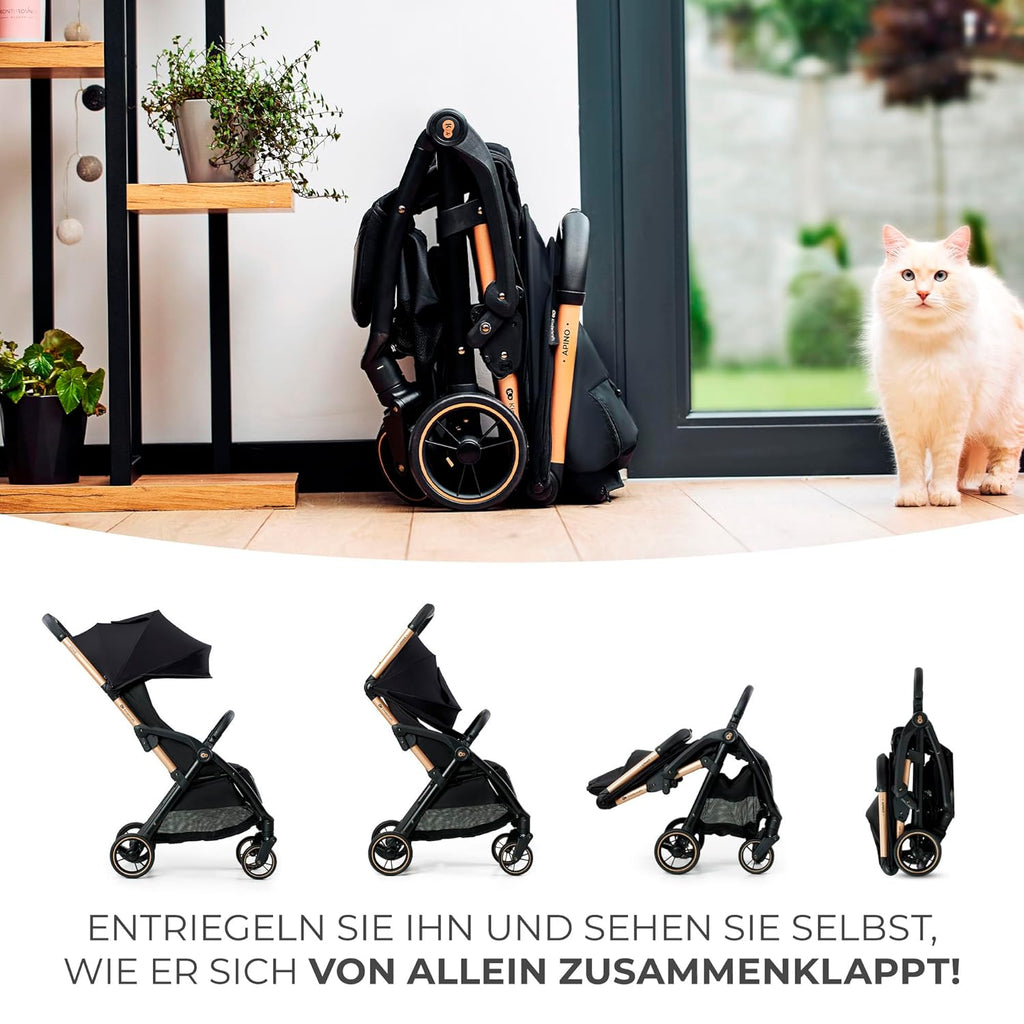 Kinderkraft APINO Buggy bis 22 kg, Liegebuggy, Kinderwagen, Leicht - 7,5kg, Automatisches zusammeklappen, Verstellbare Rückenlehne bis zur Liegeposition, ideal für Reisen, Beige
