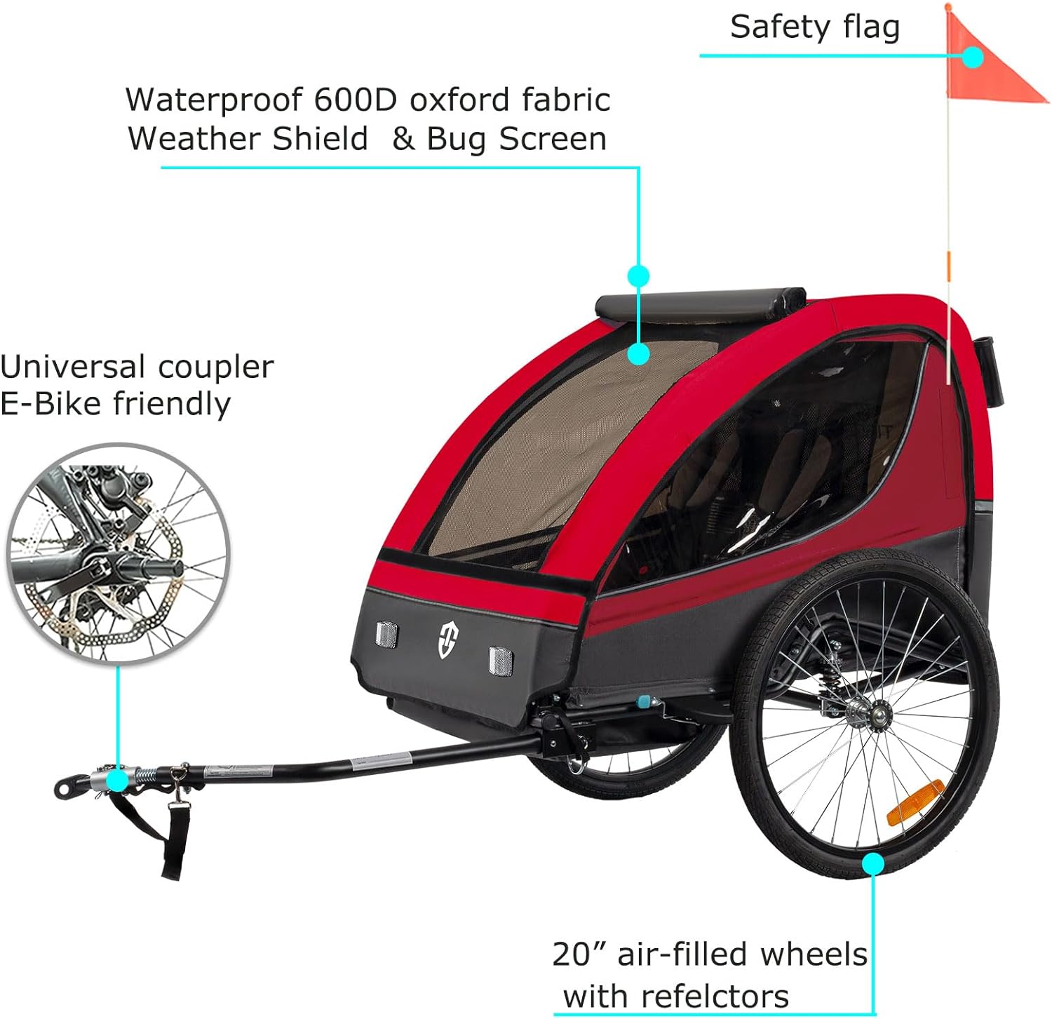 Tiggo VS Kinderanhänger 360° Drehbar mit Federung 2in1 Fahrradanhänger mit Buggy Set Jogger 5-Punkt Gurt Fahrrad Anhänger für 1 bis 2 Kinder max. 40kg