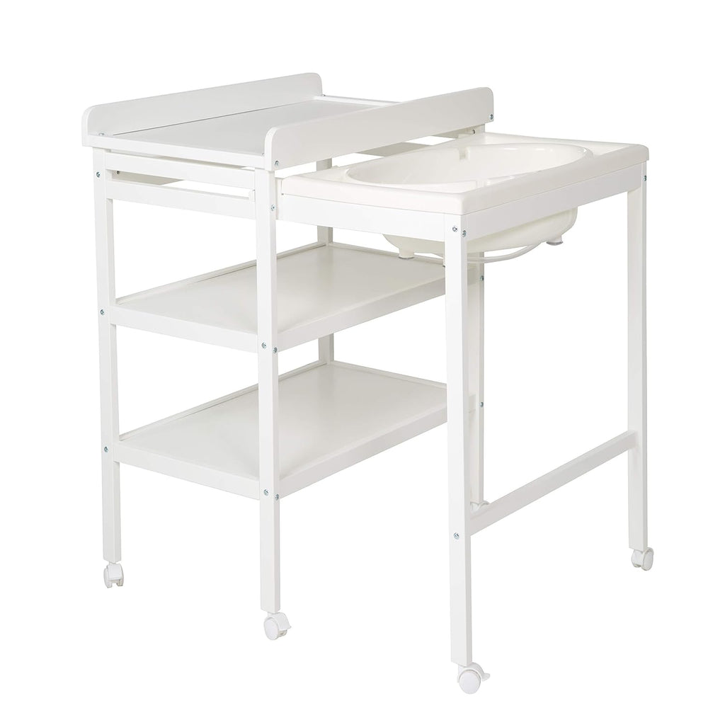 roba Fasciatoio da Bagno Combinato + Materassino Fasciatoio Style grigio - Fasciatoio Mobile Combinato con Vasca Integrata - con piano fasciatoio estraibile - Legno bianco