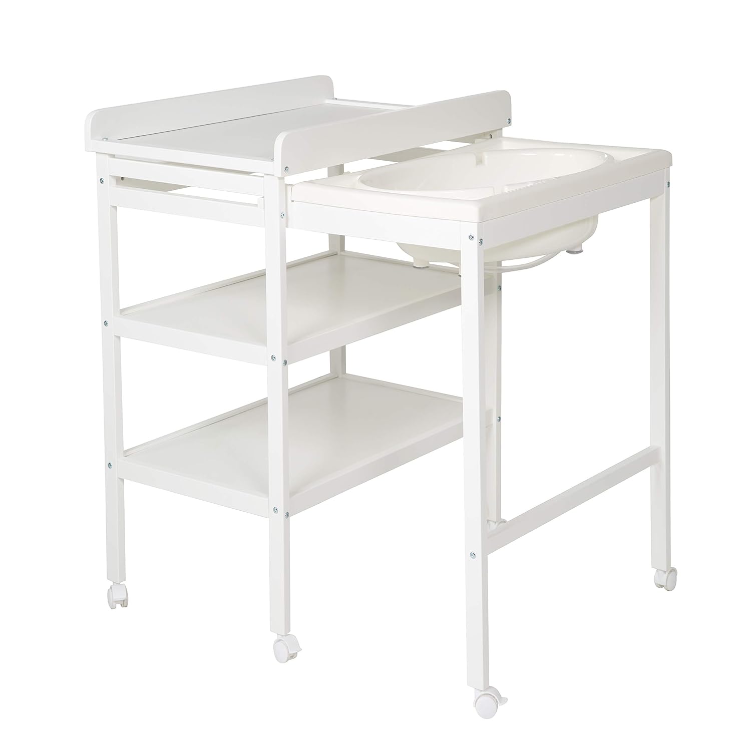 roba Fasciatoio da Bagno Combinato + Materassino Fasciatoio Style grigio - Fasciatoio Mobile Combinato con Vasca Integrata - con piano fasciatoio estraibile - Legno bianco