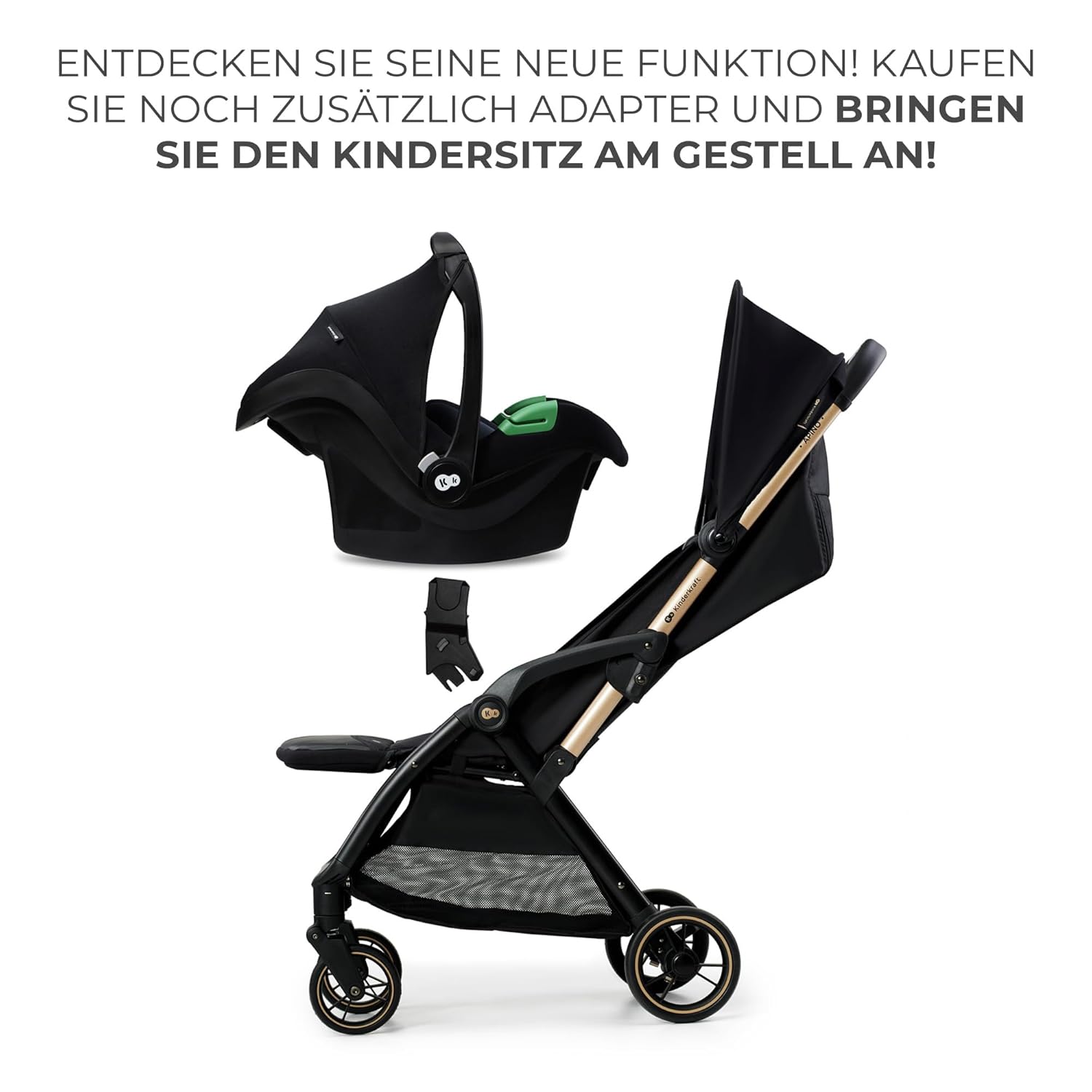 Kinderkraft APINO Buggy bis 22 kg, Liegebuggy, Kinderwagen, Leicht - 7,5kg, Automatisches zusammeklappen, Verstellbare Rückenlehne bis zur Liegeposition, ideal für Reisen, Beige