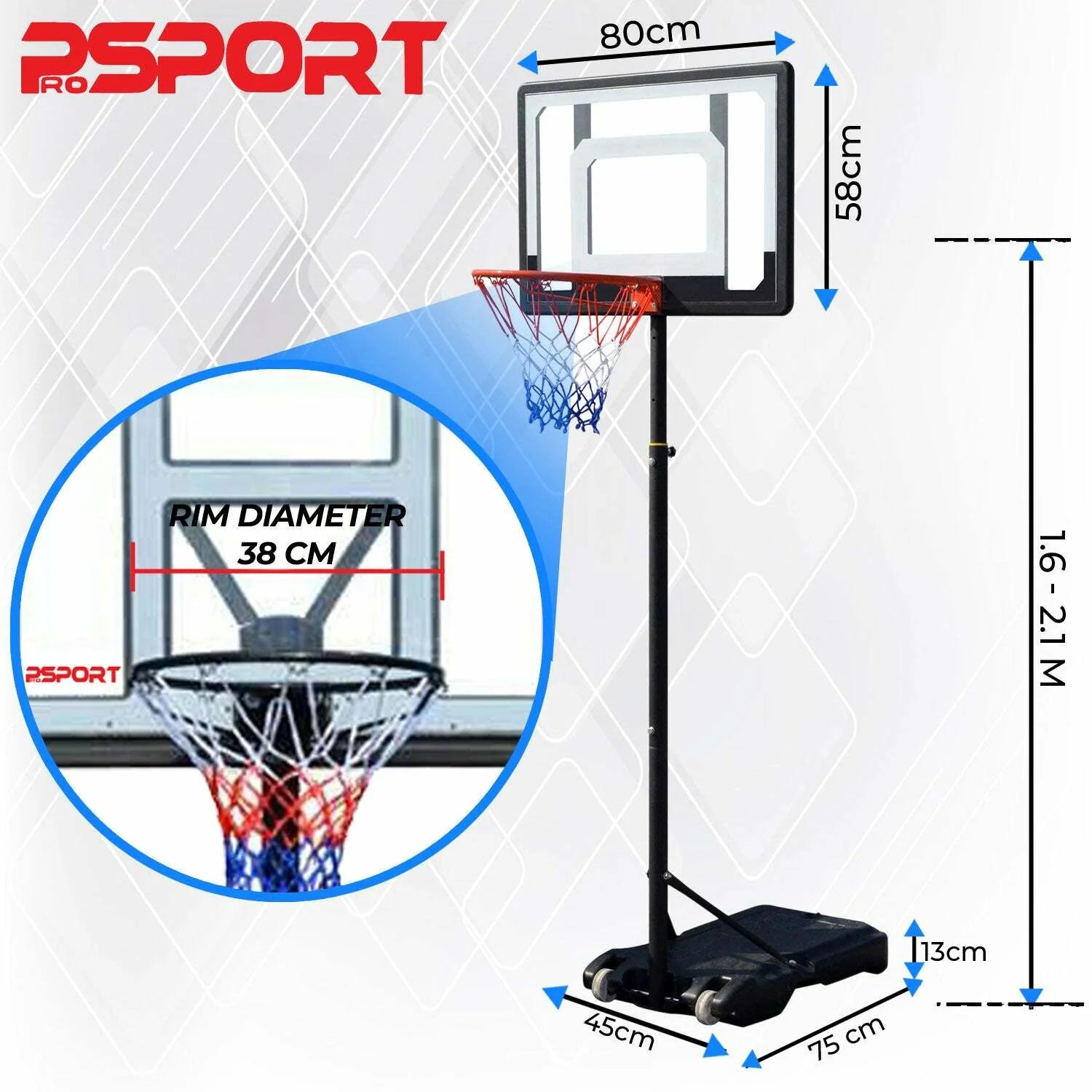 ProSport Basketballkorb Kinder 1,6-2,1m