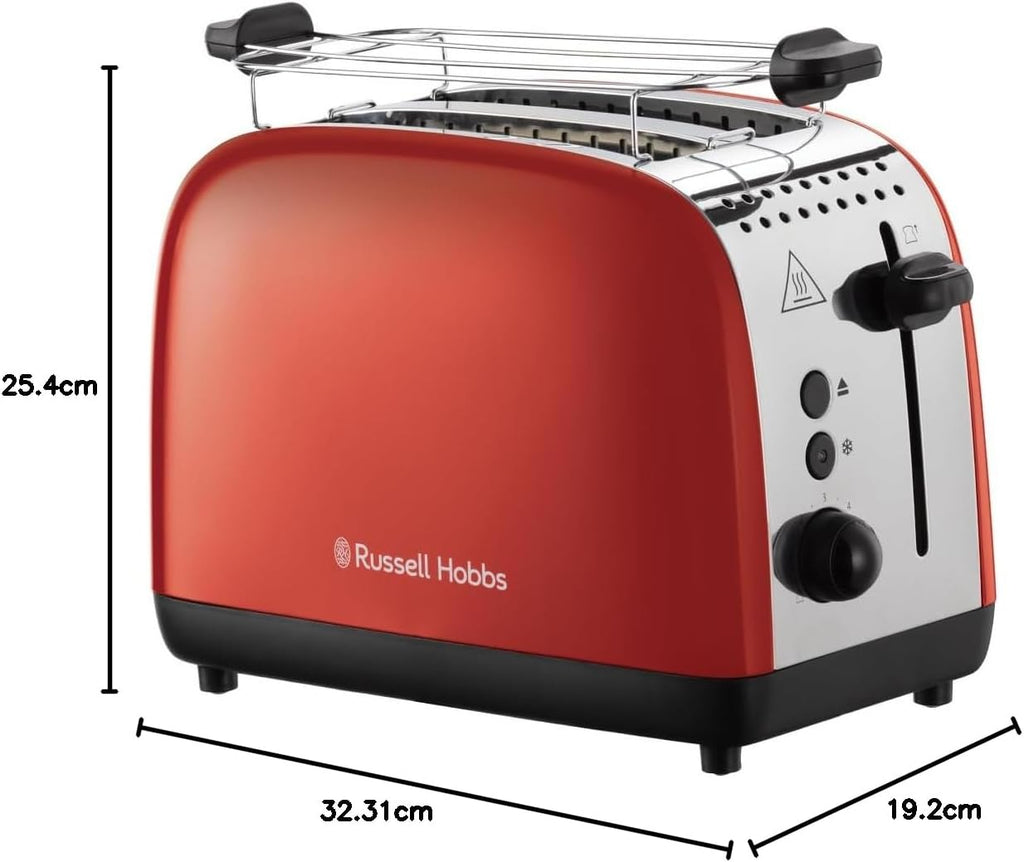 Russell Hobbs Set Colazione Colours+ Rosso: Macchina da caffè [Timer digitale, Doccetta per estrazione e aroma ottimali] 24031-56 + Bollitore [1,7l, 2400W] 20412-70 + Tostapane [per 2 fette] 26554-56