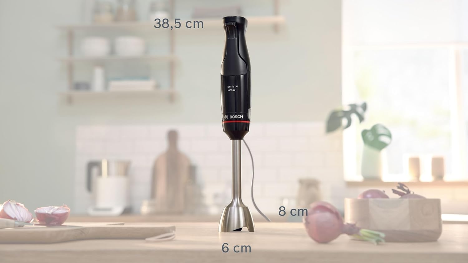 Bosch Frullatore a immersione ErgoMaster Serie 4, 1000 Watt, Piede in acciaio inox, Tritatutto, Bicchiere graduato, nero