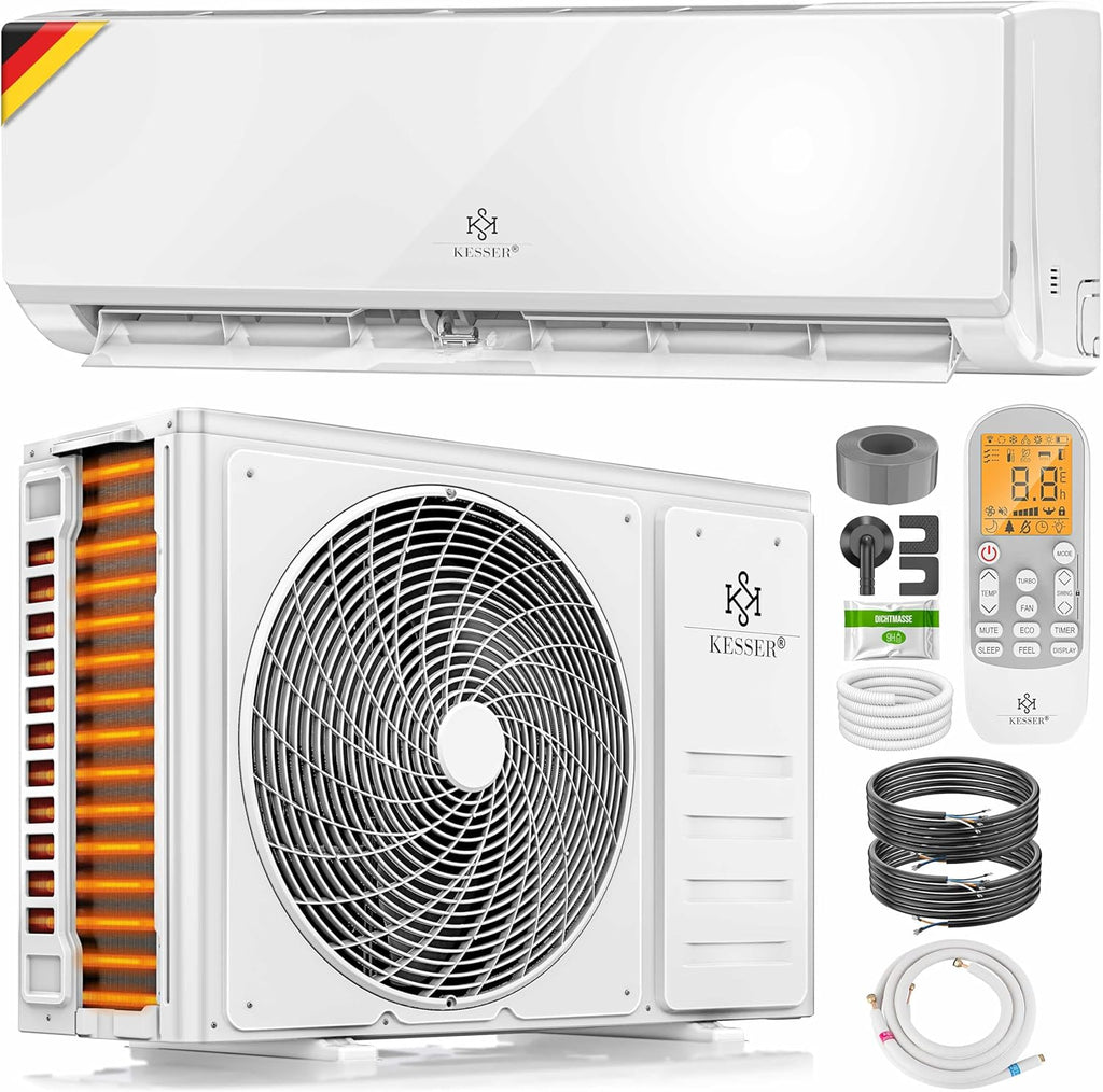 KESSER® Condizionatore Split - con funzione WiFi/App - Raffreddamento A++/Riscaldamento A+ - 9000 BTU/h (2.600 Watt) Refrigerante R32 - Telecomando, funzione timer - Kit di montaggio completo incluso