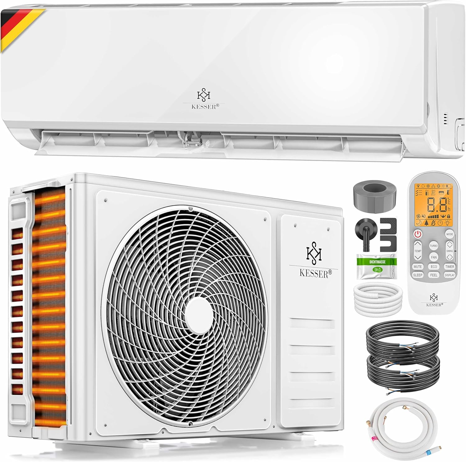 KESSER® Condizionatore Split - con funzione WiFi/App - Raffreddamento A++/Riscaldamento A+ - 9000 BTU/h (2.600 Watt) Refrigerante R32 - Telecomando, funzione timer - Kit di montaggio completo incluso