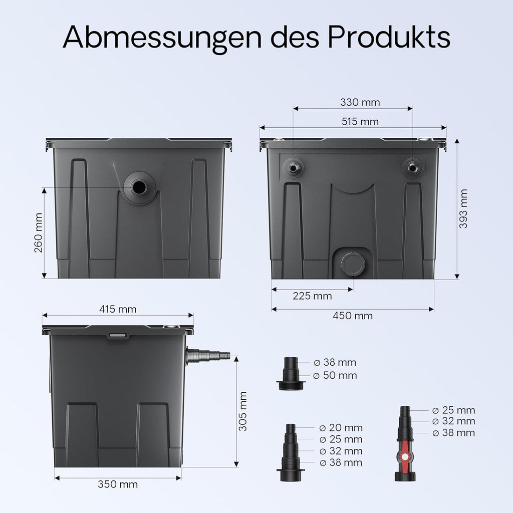 SunSun CBF-200T Bioteichfilter Komplettset mit 9W UVC Klärer, Teichpumpe 2300 l/h 35W, Thermometer und Filtermedien, Filteranlage Bio Teichfilter