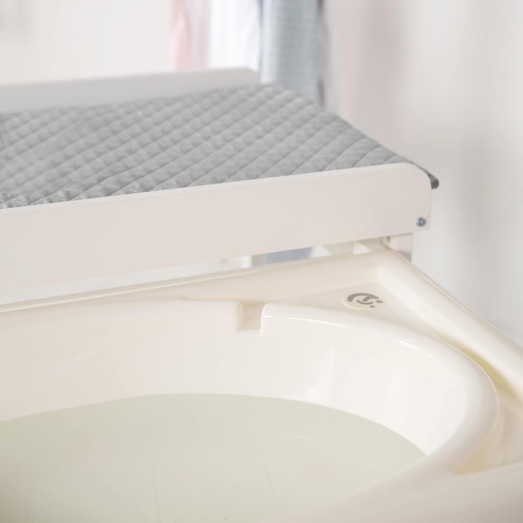 roba Fasciatoio da Bagno Combinato + Materassino Fasciatoio Style grigio - Fasciatoio Mobile Combinato con Vasca Integrata - con piano fasciatoio estraibile - Legno bianco