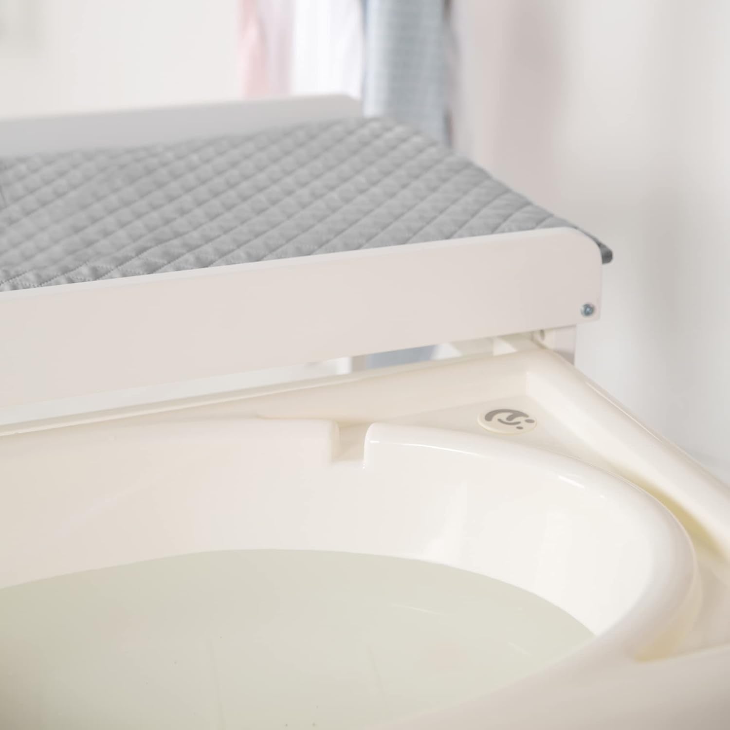 roba Fasciatoio da Bagno Combinato + Materassino Fasciatoio Style grigio - Fasciatoio Mobile Combinato con Vasca Integrata - con piano fasciatoio estraibile - Legno bianco