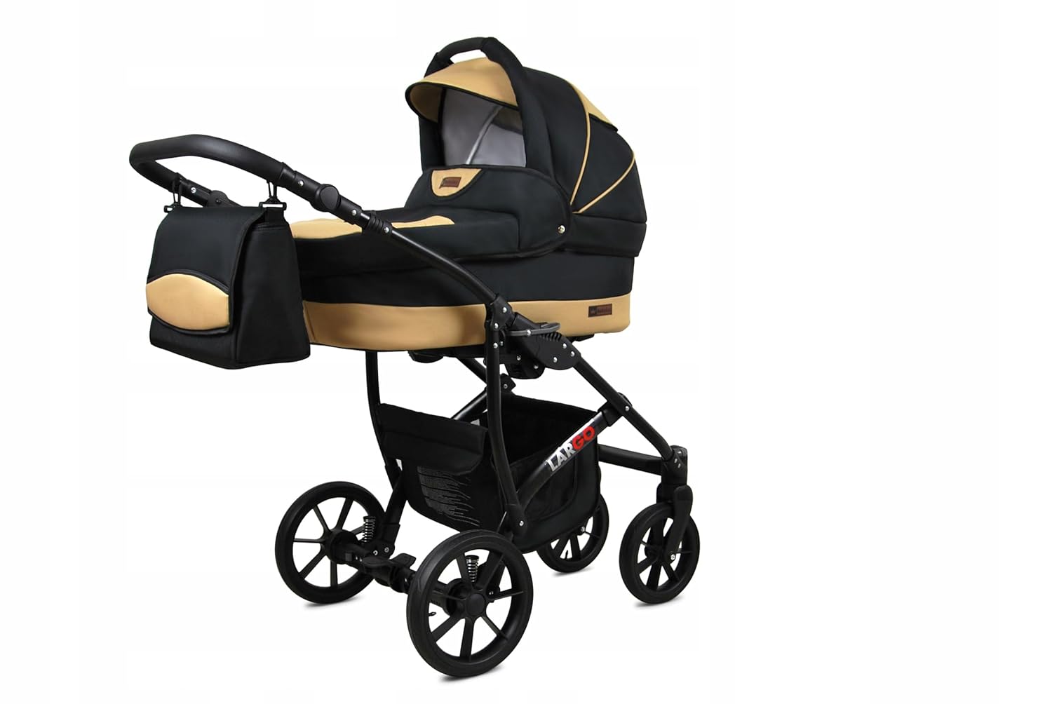 BabyLux Largo 2-in-1 Baby Kinderwagen Tief und Kinderwagen mit Zubehör Verstellbar und faltbar Aluminiumkonstruktion Wasserdicht Nicht abnehmbare Räder Brown Cream White Frame