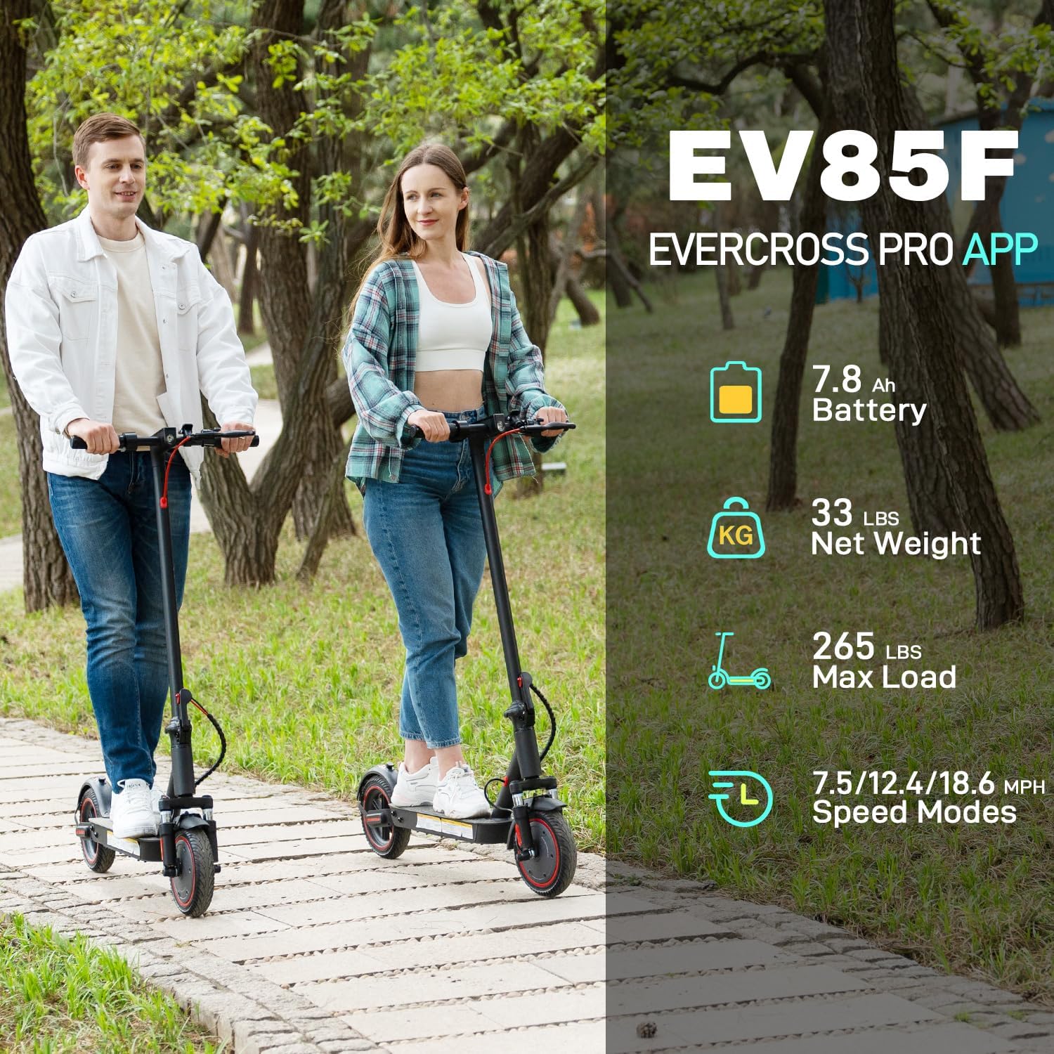 Monopattino Elettrico EVERCROSS EV85F – Motore 350W, 25 km/h, Pneumatici da 8,5 pollici, IP54, Pieghevole
