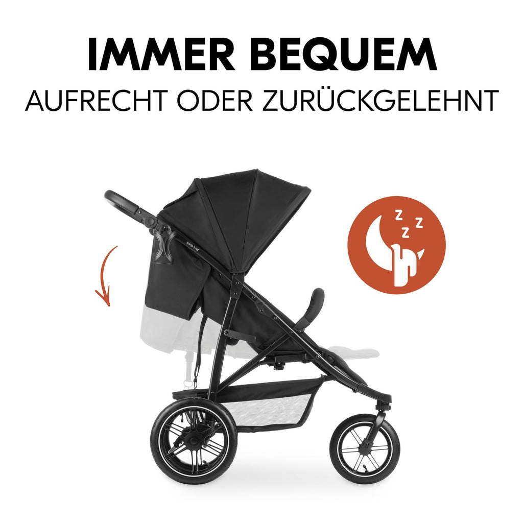 hauck Buggy Rapid 3 Air für Kinder bis 22 kg, Lufträder, Federung, Klein Zusammenklappbar, UV-Schutz 50+, mit Schlaffunktion ab Geburt, Höhenverstellbarer Schieber, Großer Korb bis 3 kg (Black)