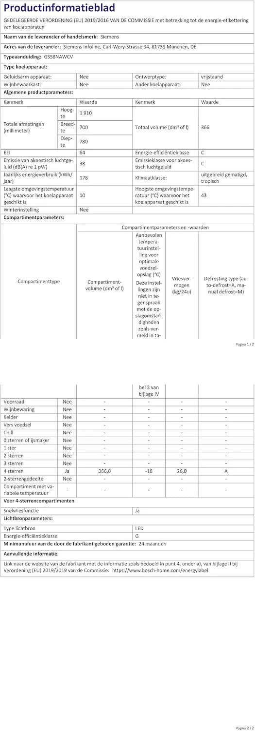 Siemens GS54NAWCV iQ500 Congelatore, 176 x 70 cm, 327 L, noFrost mai più sbrinamento, bigBox spazio per alimenti grandi, varioZone ripiani in vetro e cassetti flessibili, Bianco