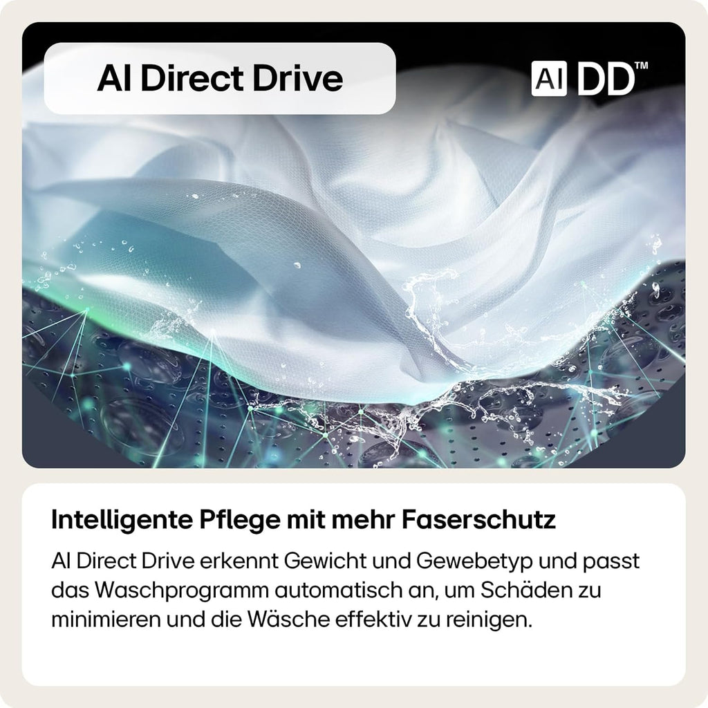 LG F4WV7080, Klasse A, Frontlader-Waschmaschine 8 kg, 1400 U/Min, AI Direct Drive, Wi-Fi, Tiefenreinigung mit Dampf, Große Kapazität, TRIPLE A, Außentür aus Sicherheitsglas, 62 x 60 x 85 cm ꟷ Weiß