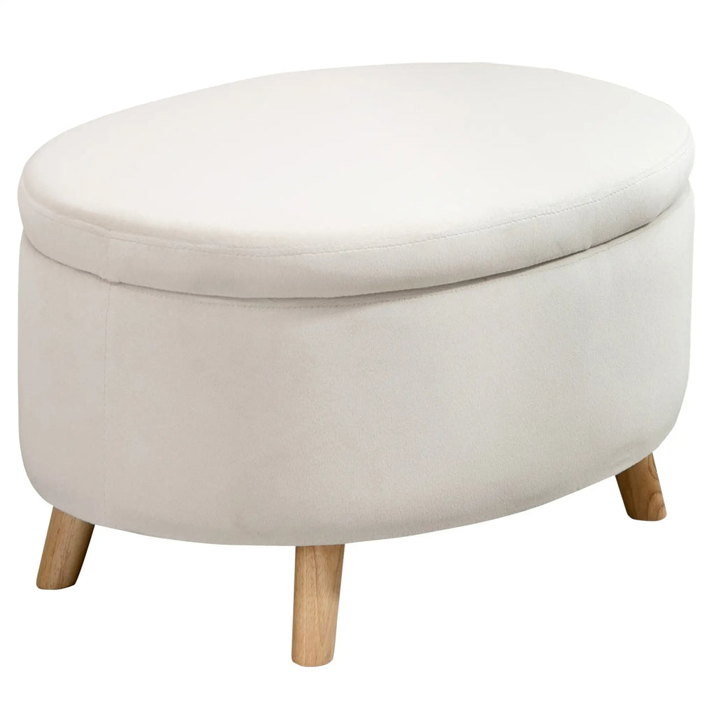 HOMCOM Panca Contenitore Ovale Effetto Velluto Gambe in Legno Beige
