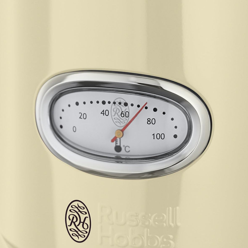 Russell Hobbs Toaster [für 2 Scheiben] Retro Edelstahl Creme (Countdown-Anzeige im Retrodesign, inkl. Brtchenaufsatz, 6 Brunungsstufen + Auftau- & Aufwrmfunktion, 1300W) Vintage 21682-56