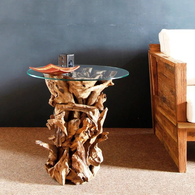 REGINA Wurzeltisch mit Glasplatte  60 cm