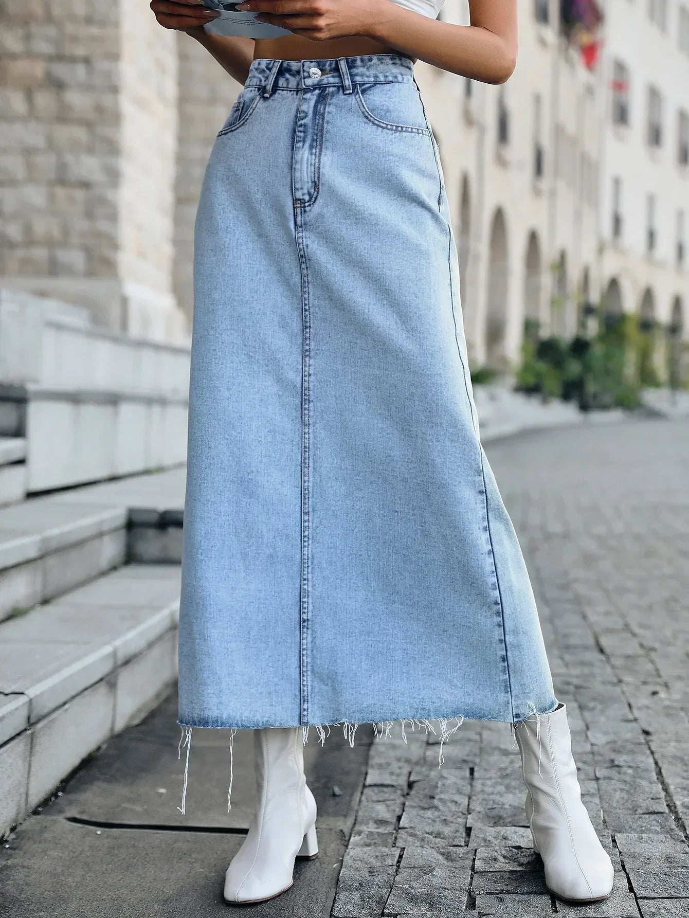 Kaitlyn - Elegante gonna lunga in denim