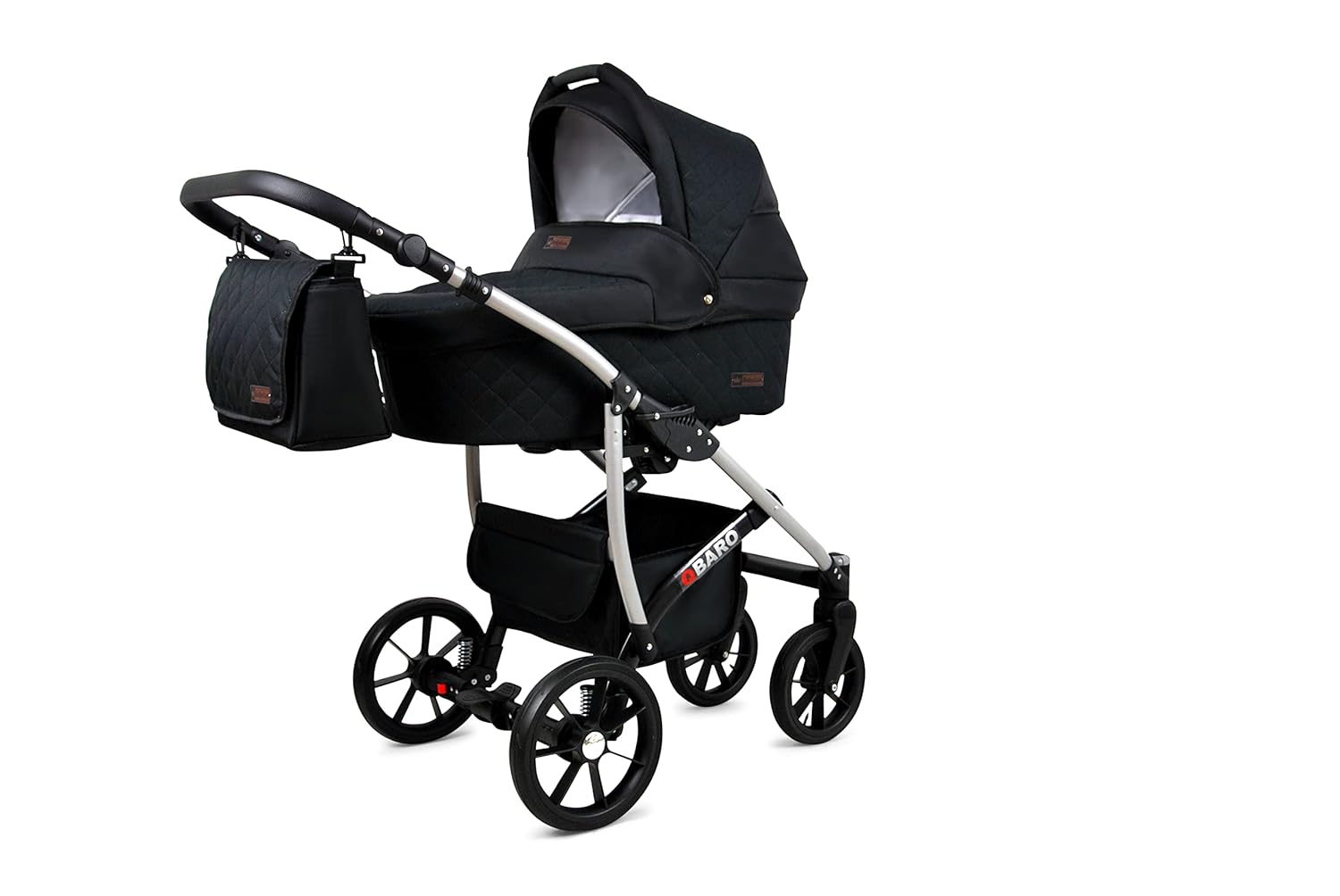 BabyLux® Bambimo Kinderwagen Set 3 in 1 - Qbaro - incl. Babywanne, Buggy Sportsitz, Auto-Babyschale - Autositz - Kinderwagenset - Kombikinderwagen mit Wickeltasche, Regenschutz usw.