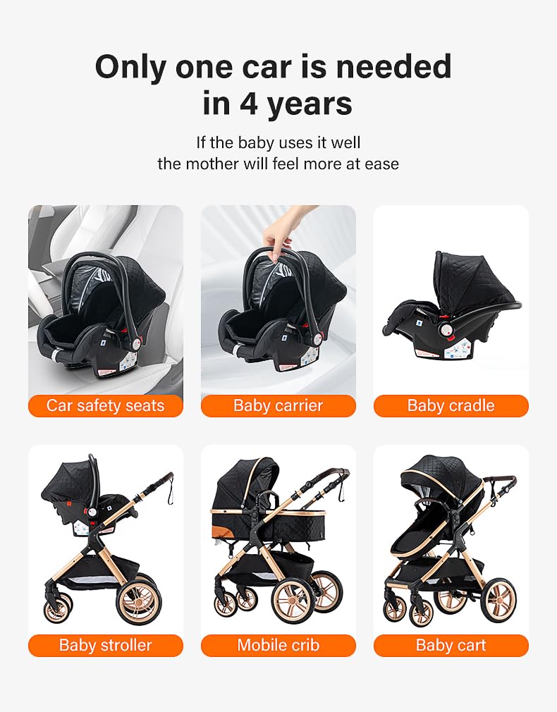 YAZOCO Passeggino 3 in 1, Passeggino Pieghevole Set Completo con Portabicchieri, Zanzariera, Coprigambe per Neonato (5 nero)
