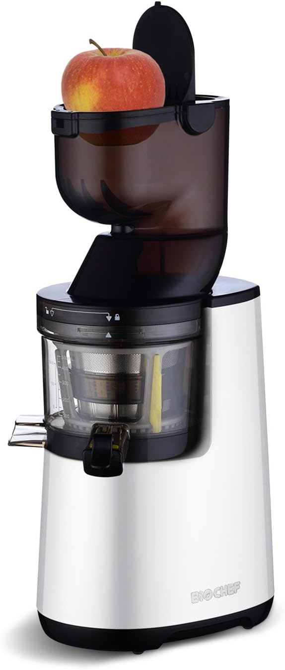 BioChef Atlas Whole Slow Juicer - Per frutta intera / Estrattore di succo / 250W / Con doppia apertura ampia e garanzia a vita sul motore - Rosso