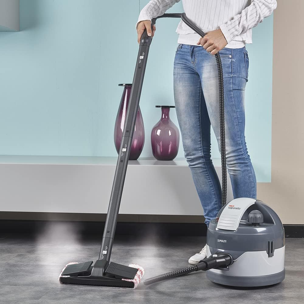 POLTI Vaporetto Eco Pro 3.0, Pulitore a vapore con caldaia e tappo di sicurezza, Potenza caldaia max 2000 W, Serbatoio da 2 litri, 9 accessori in dotazione, Made in Italy, grigio