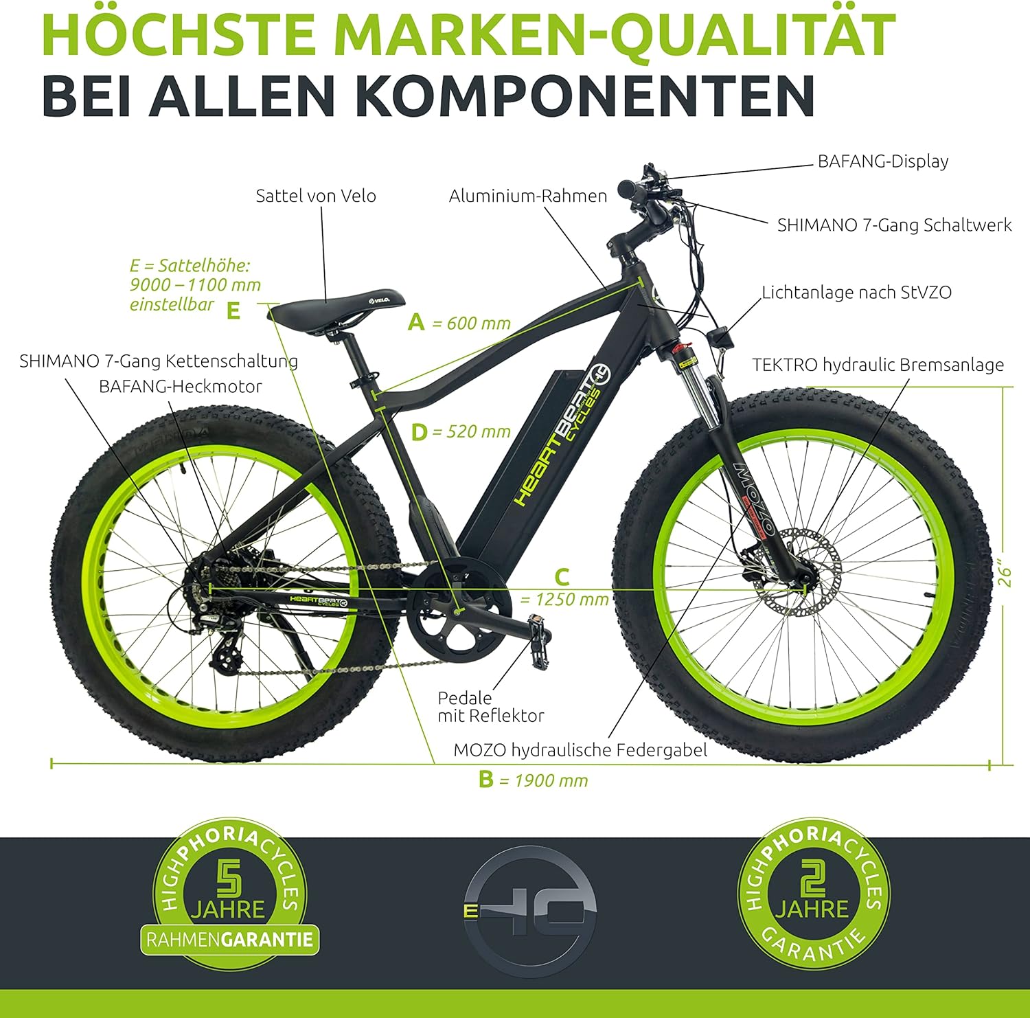 Highphoria Bici Elettrica Adulti, E-Bike 250W 25 km/h con Batteria, Motore Potente, Cambio a Catena, E-Mountain Bike con Forcella Ammortizzata Idraulica Pedelec per Uomo e Donna