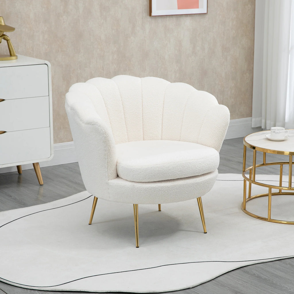 HOMCOM Polstersessel Muschelform Fleeceoptik Weiß Eleganter Komfort