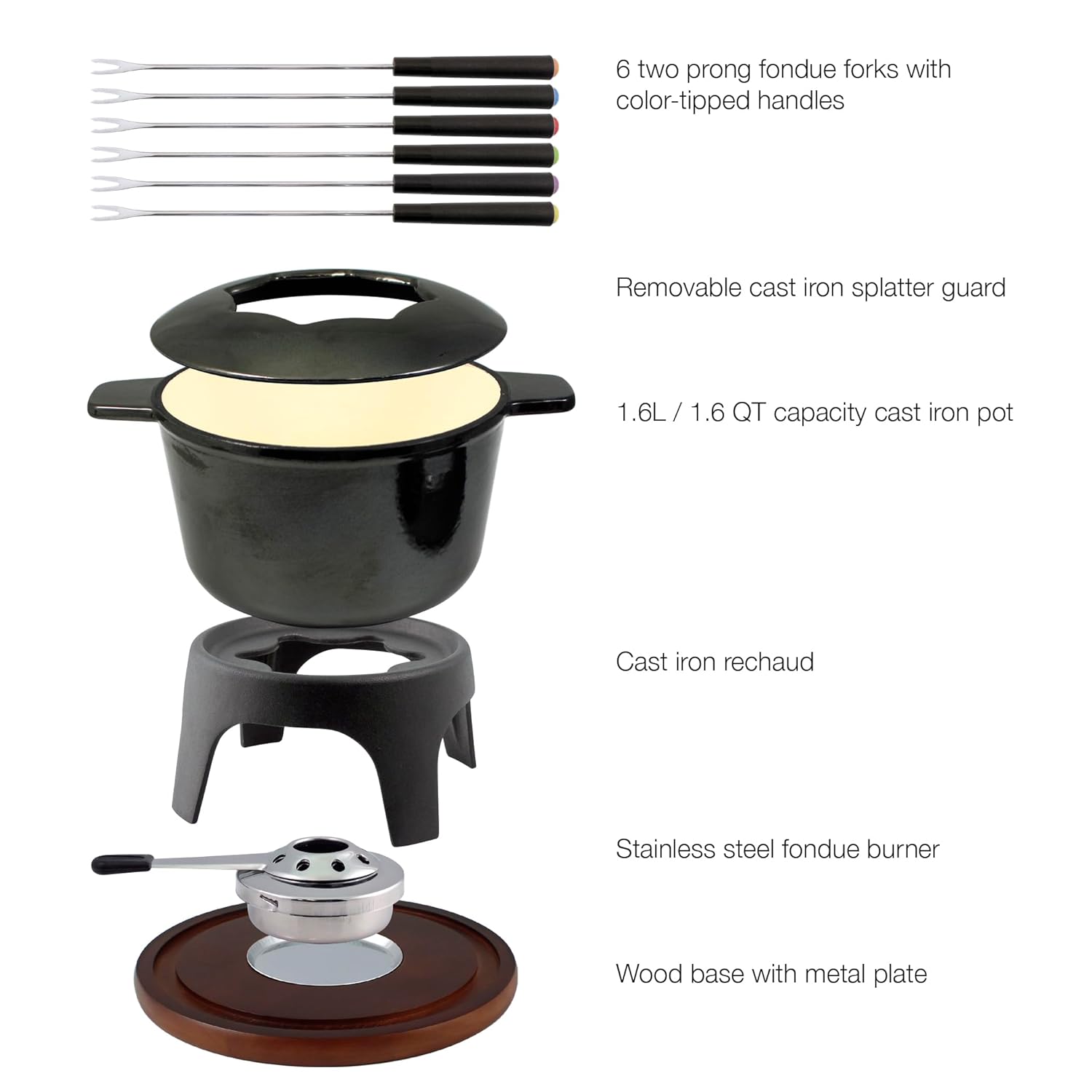 Swissmar F66705 Sierra Set Fondue 11 Pezzi, Ghisa/Acciaio Inossidabile, Rosso Ciliegia, 1.6L, Set Fondue per Carne, Formaggio e Cioccolato, per 4 Persone, Confezione Regalo