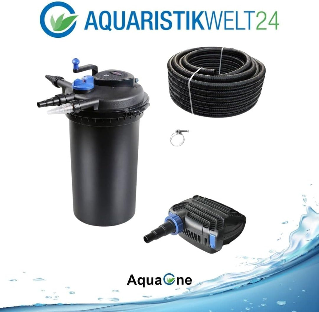 AquaOne Teichfilter Set mit Teichpumpe I Filteranlage CPF-15000 für einen Teich bis 30.000 Liter I Komplettset mit UV Lampe Eco Pumpe 30 Watt Teichschlauch Nr. 29