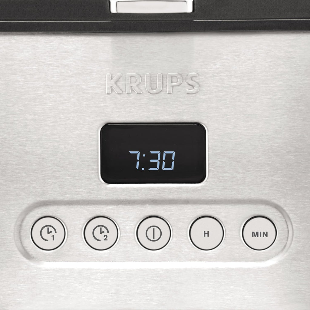 Krups KM442D Caffettiera con filtro Premium | 10-15 tazze | 1.000 Watt | programmabile | funzione scalda bevande | acciaio inossidabile | nero